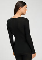 Woolen Lace Lace Trim Wool and Silk Crew Neck Top | Black 70768-019
