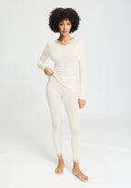 Woolen Lace Lace Trim Wool and Silk Crew Neck Top | Misty White 70768-2123
