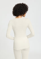 Woolen Lace Lace Trim Wool and Silk Crew Neck Top | Misty White 70768-2123
