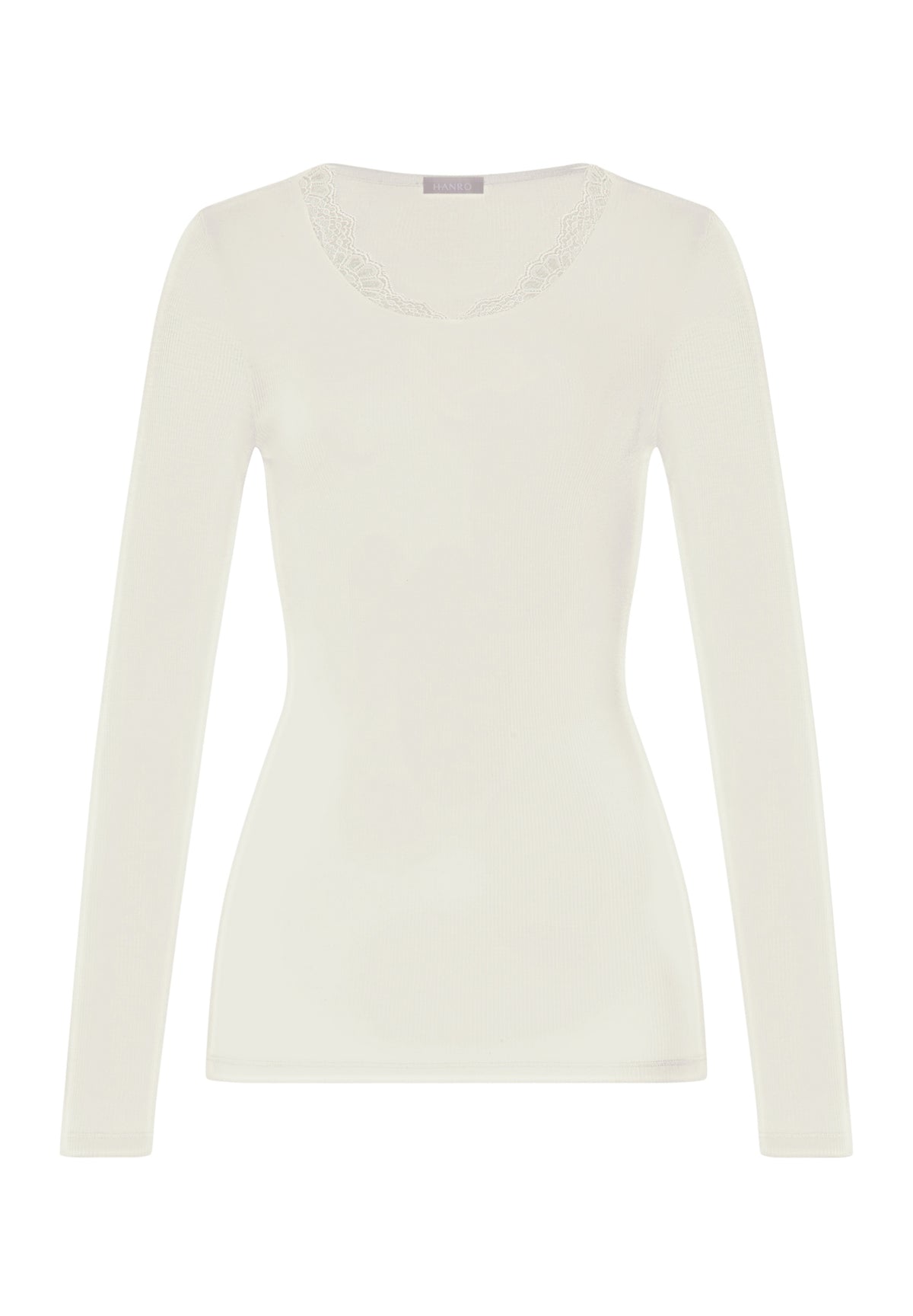 Woolen Lace Lace Trim Wool and Silk Crew Neck Top | Misty White 70768-2123