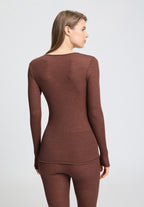 Woolen Lace Lace Trim Wool and Silk Crew Neck Top | Cinnamon 70768-2790