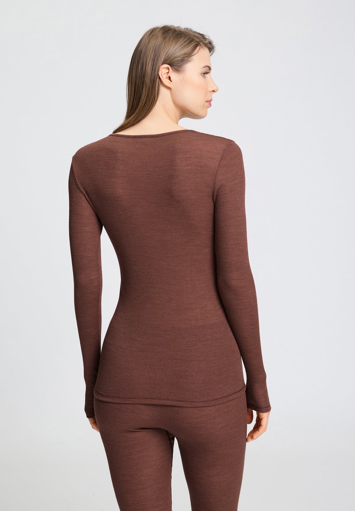 Woolen Lace Lace Trim Wool and Silk Crew Neck Top | Cinnamon 70768-2790