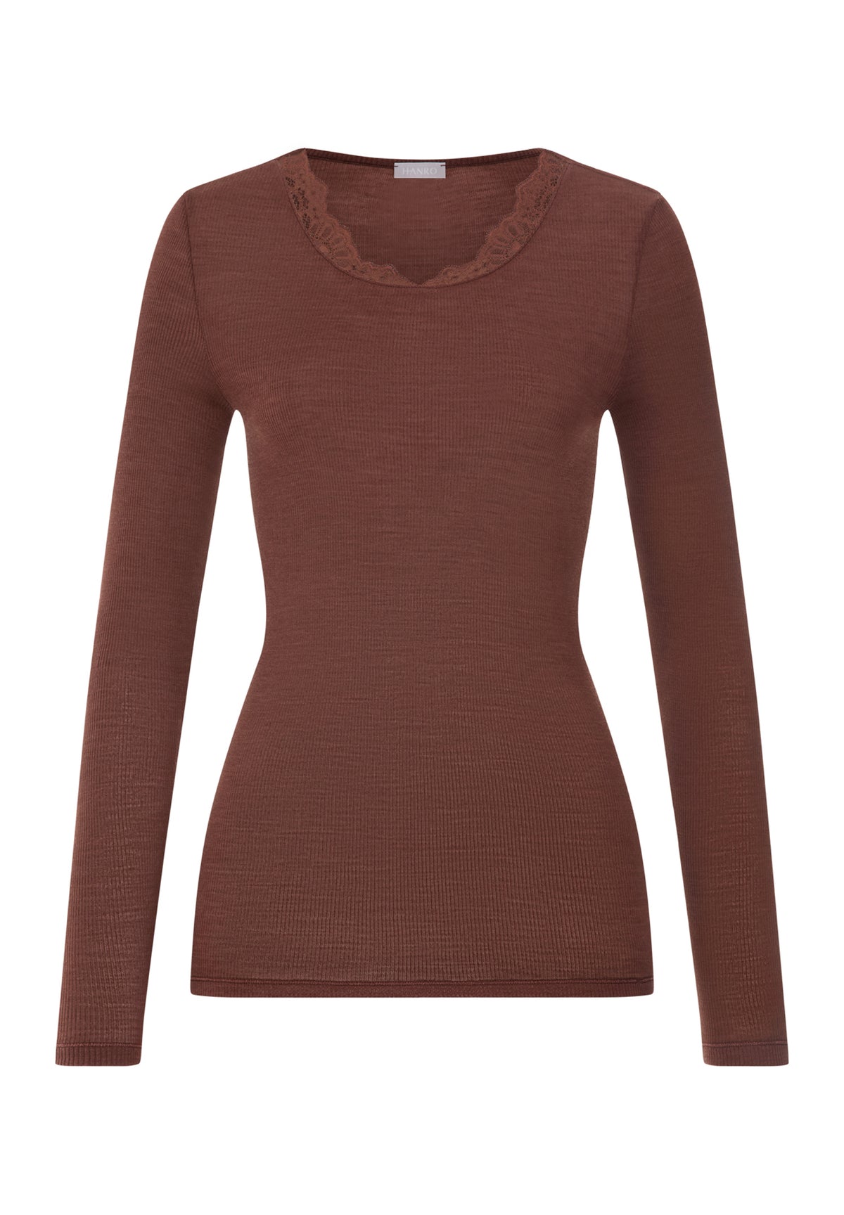 Woolen Lace Lace Trim Wool and Silk Crew Neck Top | Cinnamon 70768-2790