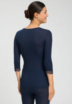 Woolen Lace Lace Trim Wool and Silk Top | Deep Navy 70769-1610