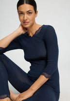 Woolen Lace Lace Trim Wool and Silk Top | Deep Navy 70769-1610
