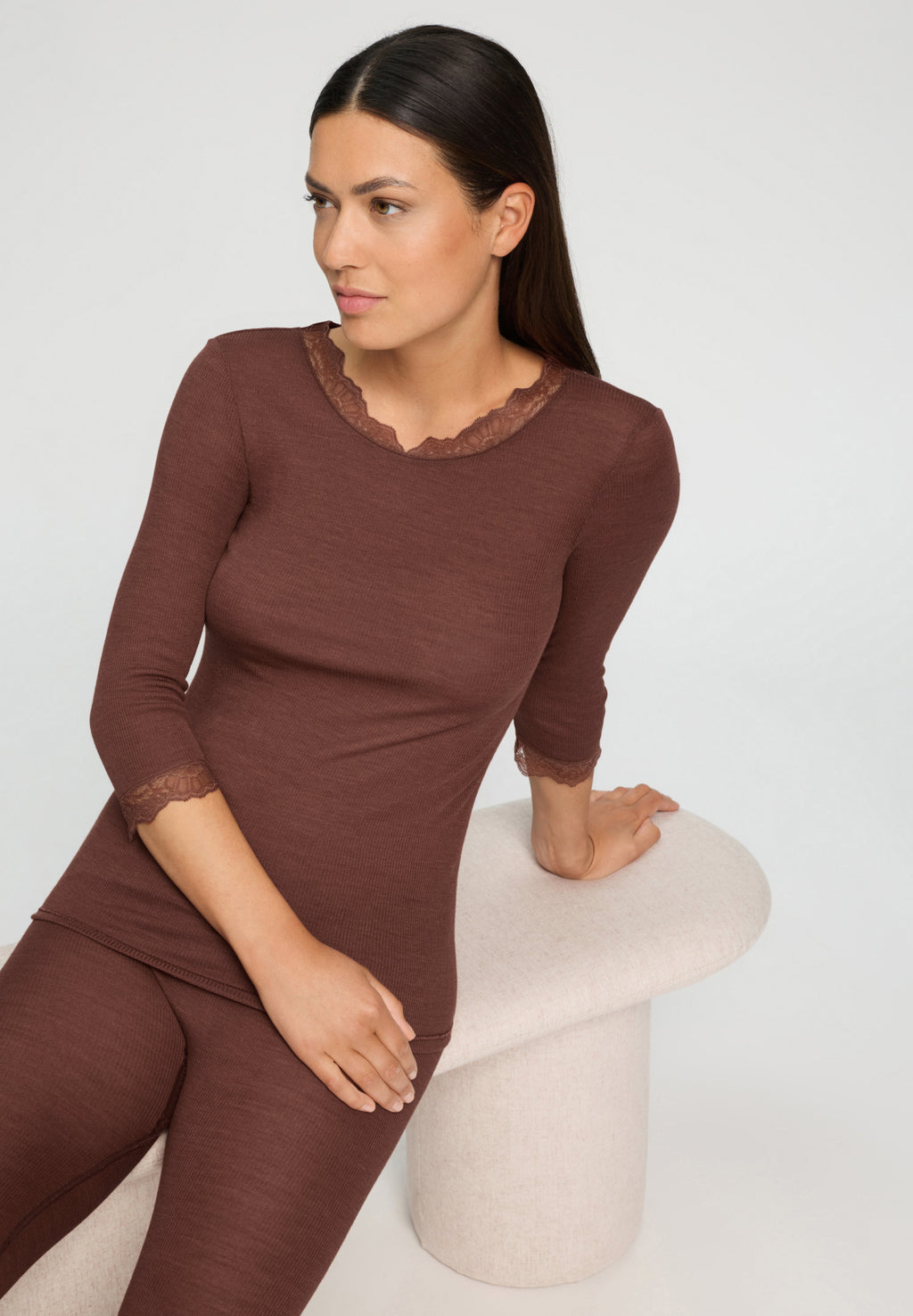 Woolen Lace Lace Trim Wool and Silk Top | Cinnamon 70769-2790