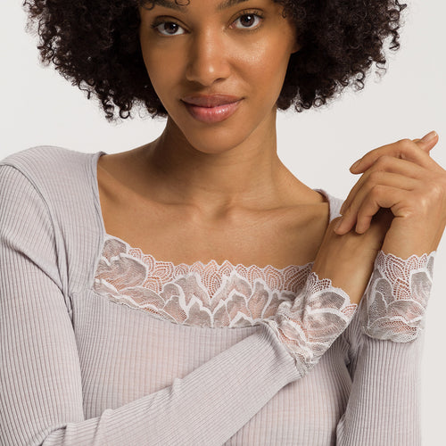 Celeste Wool And Silk Lace Trim Top | Silver Vapor 70817-2652