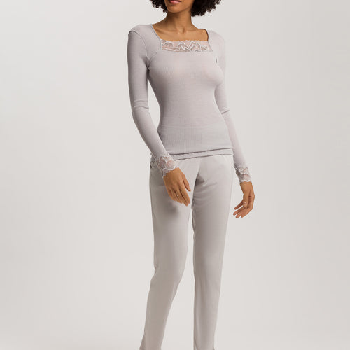 Celeste Wool And Silk Lace Trim Top | Silver Vapor 70817-2652