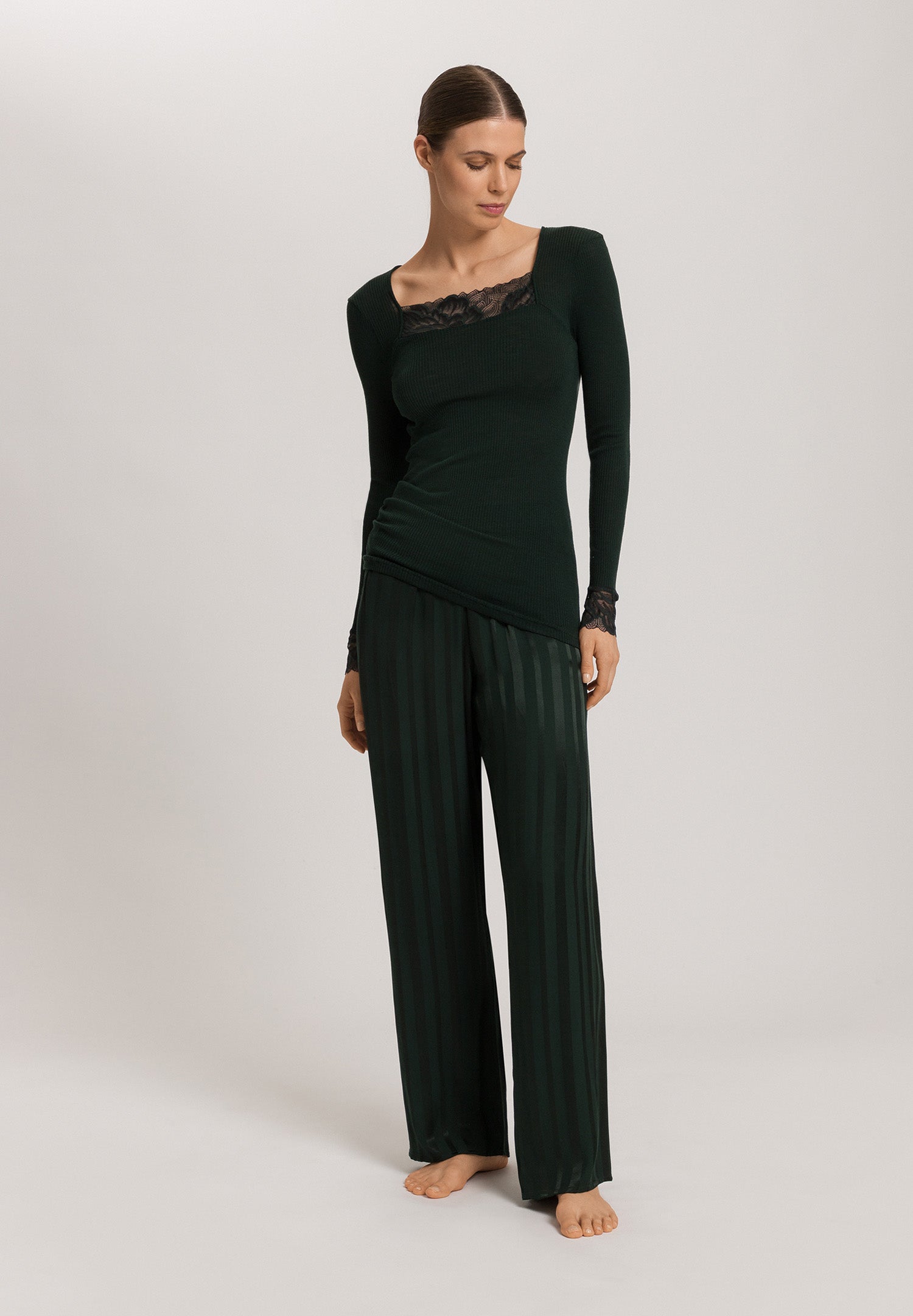 Celeste Wool And Silk Lace Trim Top | Dark Malachite 70817-2709