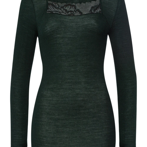 Celeste Wool And Silk Lace Trim Top | Dark Malachite 70817-2709