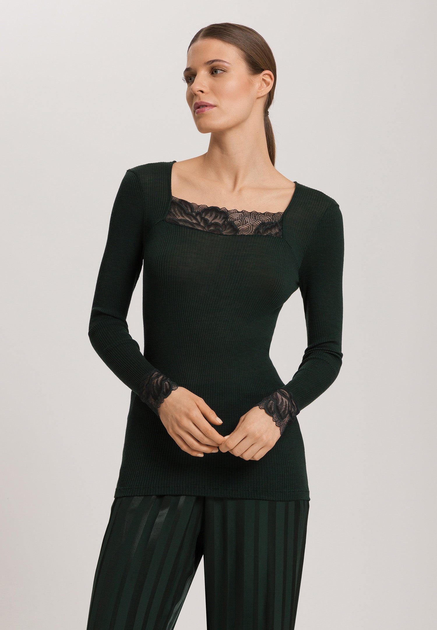 Celeste Wool And Silk Lace Trim Top | Dark Malachite 70817-2709