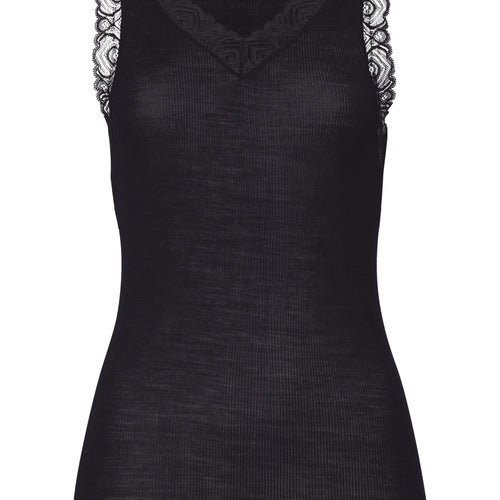 Woolen Lace Lace Trim Wool And Silk Tank Top | Black 70828-019