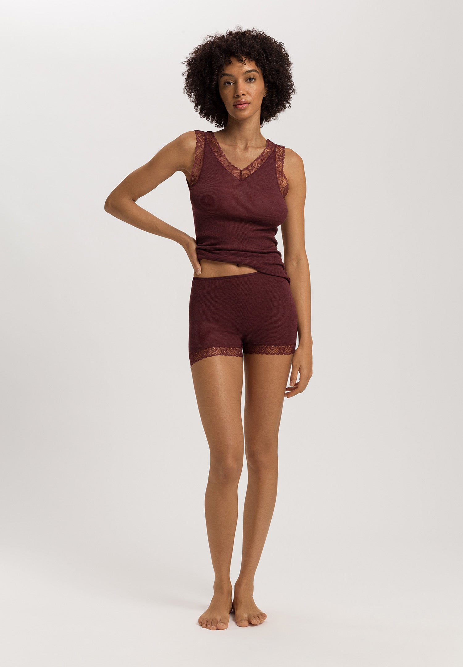 Woolen Lace Lace Trim Wool And Silk Tank Top | Vivid Brown 70828-2421