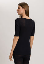 Woolen Lace Lace Trim Wool And Silk Top | Black 70829-019