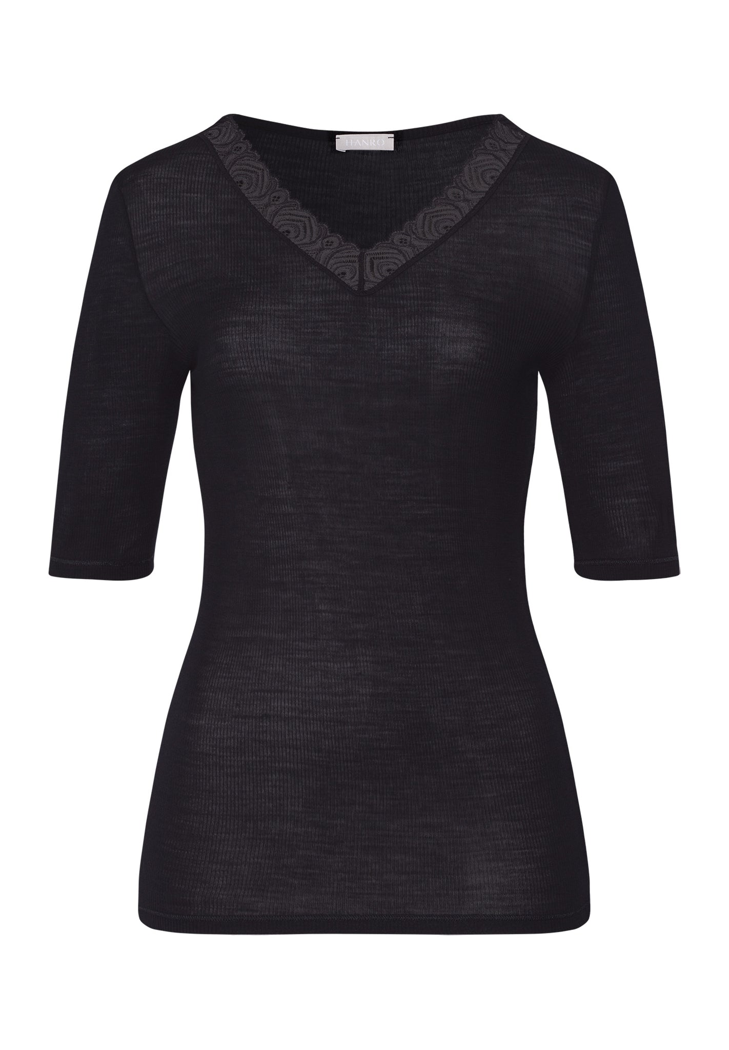 Woolen Lace Lace Trim Wool And Silk Top | Black 70829-019