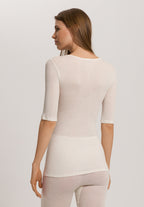Woolen Lace Lace Trim Wool And Silk Top | Misty White 70829-2123