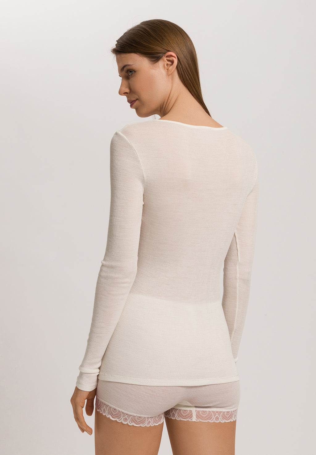 Woolen Lace Lace Trim Wool And Silk Top | Misty White 70830-2123