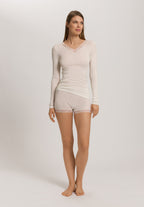 Woolen Lace Lace Trim Wool And Silk Top | Misty White 70830-2123