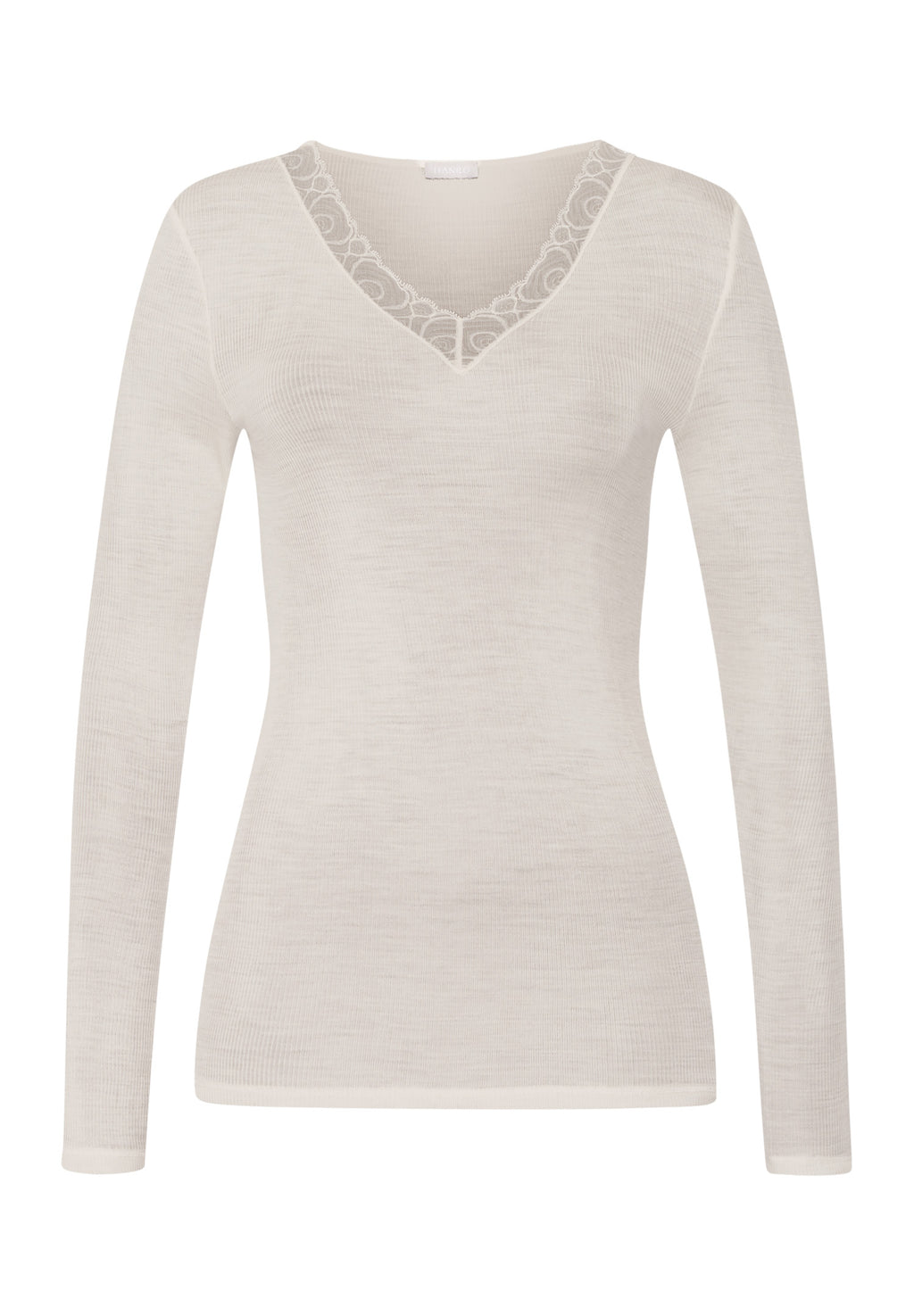 Woolen Lace Lace Trim Wool And Silk Top | Misty White 70830-2123