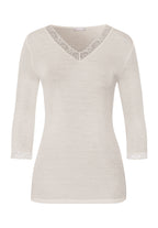 Woolen Lace Lace Trim Wool And Silk Top | Misty White 70831-2123