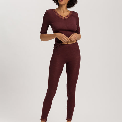Woolen Lace Lace Trim Wool And Silk Leggings | Vivid Brown 70833-2421