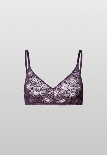 purple bra on grey background