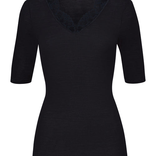 70913 Woolen Lace Short Sleeve Shirt - 019 Black