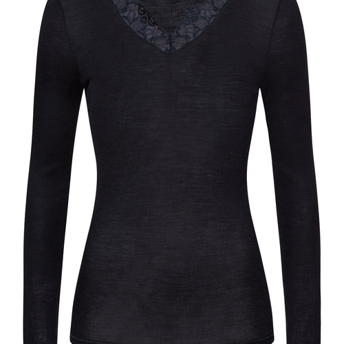 70914 Woolen Lace Long Sleeve Shirt - 019 Black