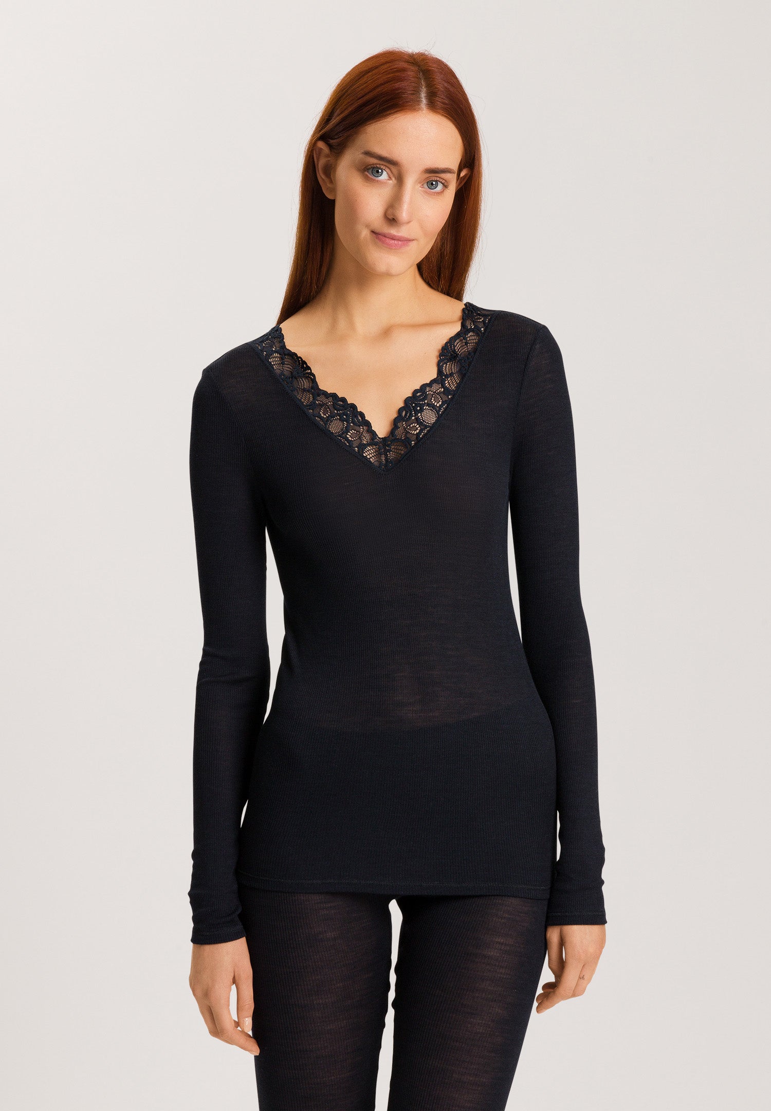 70914 Woolen Lace Long Sleeve Shirt - 019 Black