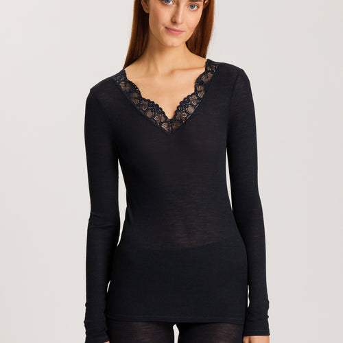 70914 Woolen Lace Long Sleeve Shirt - 019 Black