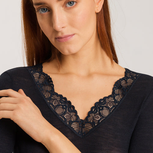 70915 Woolen Lace 3/4 Sleeve Shirt - 019 Black