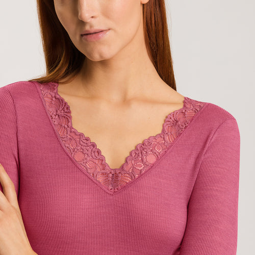 70915 Woolen Lace 3/4 Sleeve Shirt - 2414 Rose Wine