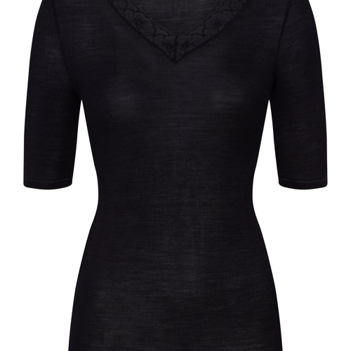 70972 Woolen Lace S/Slv Shirt - 019 Black