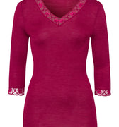 70973 Woolen Lace 3/4 Sleeve Shirt - 2406 Intense Garnet