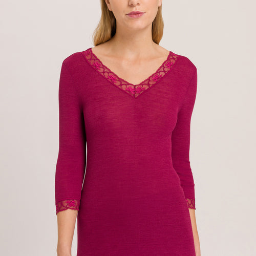 70973 Woolen Lace 3/4 Sleeve Shirt - 2406 Intense Garnet