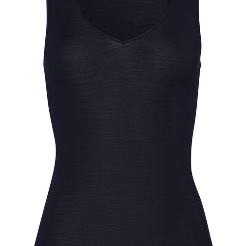 Woolen Silk W Wool And Silk V-Neck Tank Top | Deep Navy 71416-1610