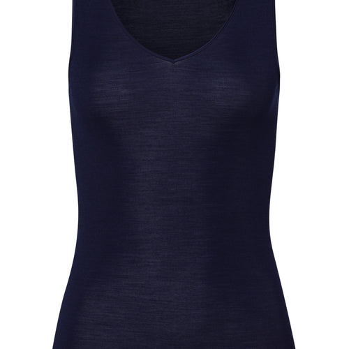 Woolen Silk W Wool And Silk V-Neck  Tank Top | Night Blue 71416-2624