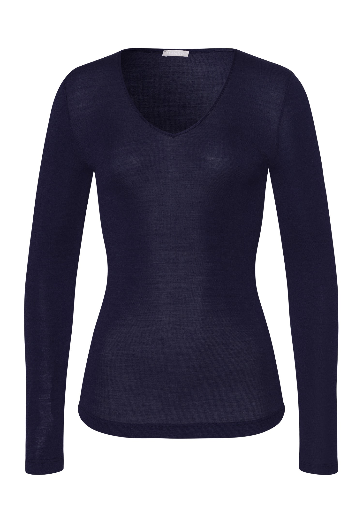 Woolen Silk W Wool And Silk V-Neck Fitted Top | Night Blue 71418-2624