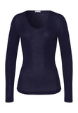 Woolen Silk W Wool And Silk V-Neck Fitted Top | Night Blue 71418-2624