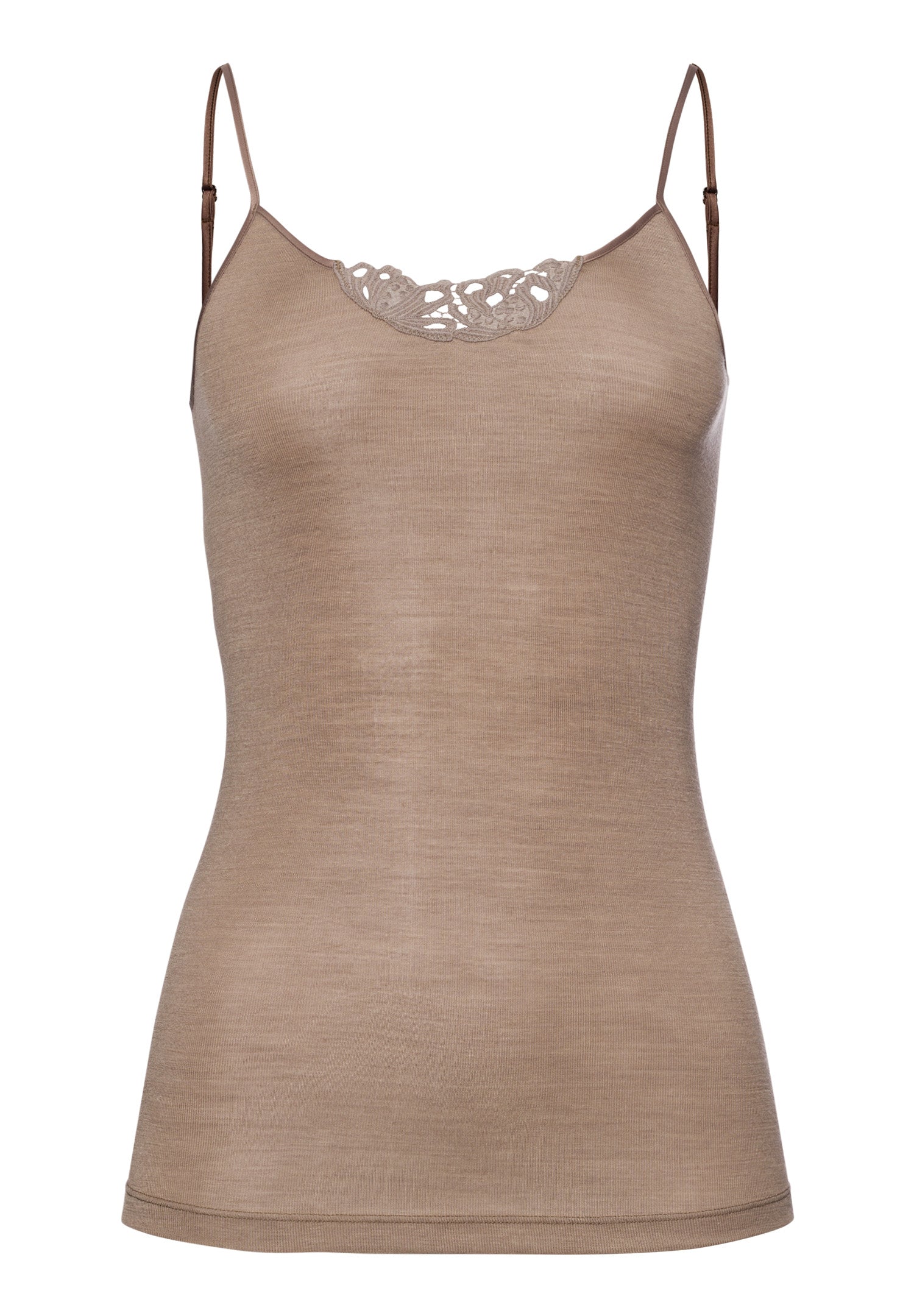 71521 Woolen Silk W Spaghetti Cami With Embroidery - 2847 Taupe