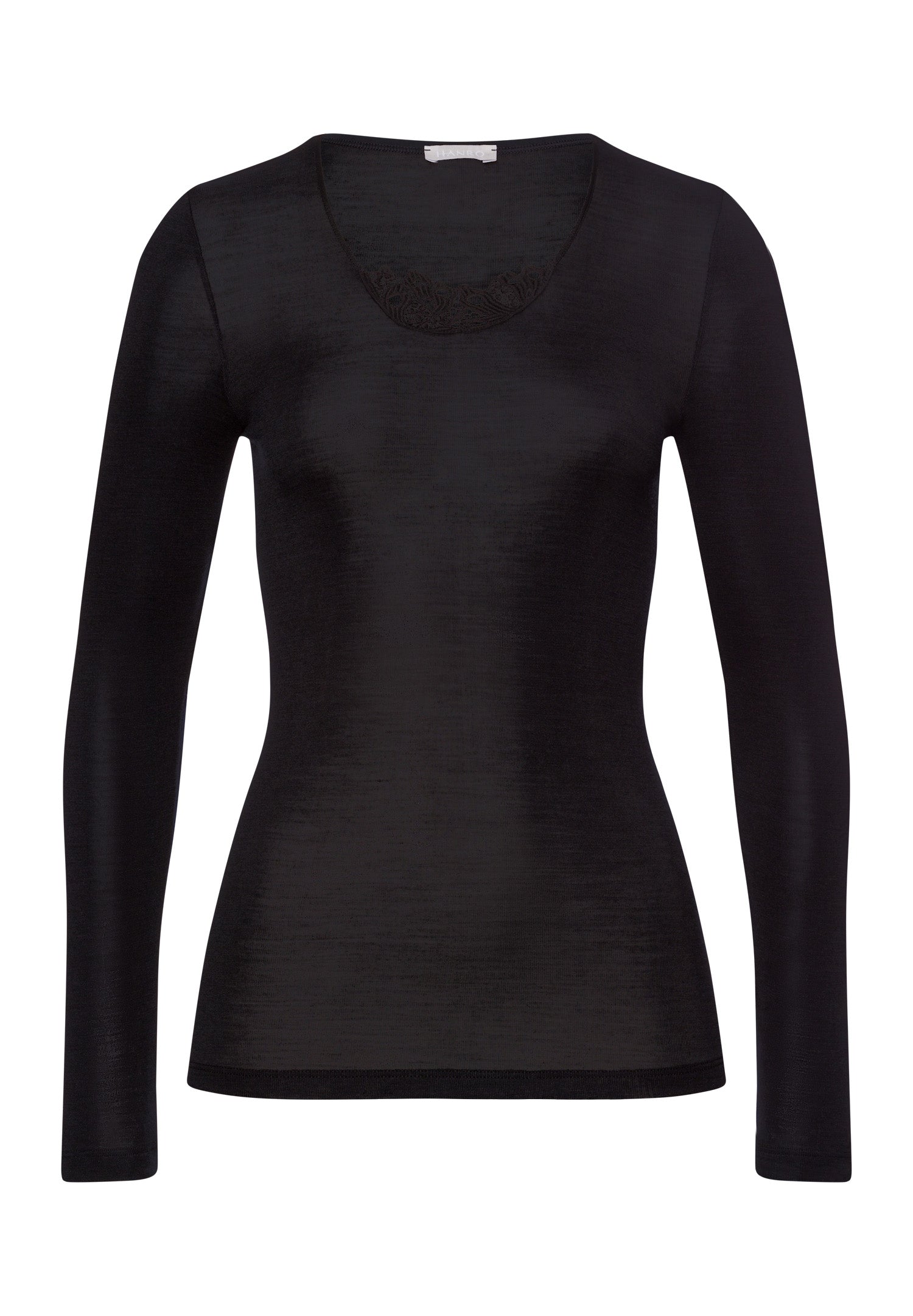 71522 Woolen Silk W Long Sleeve Shirt With Embroidery - 018 Black