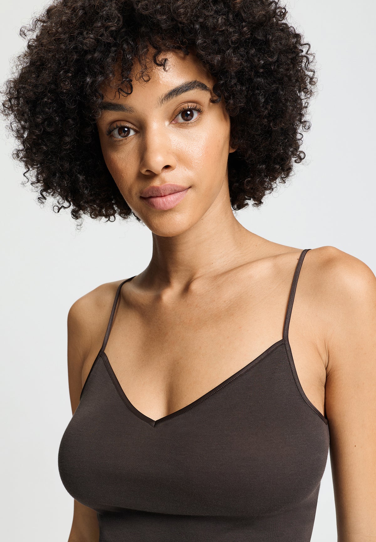 Cotton Seamless V-Neck Cotton Camisole | Dark Mocha 71601-2185