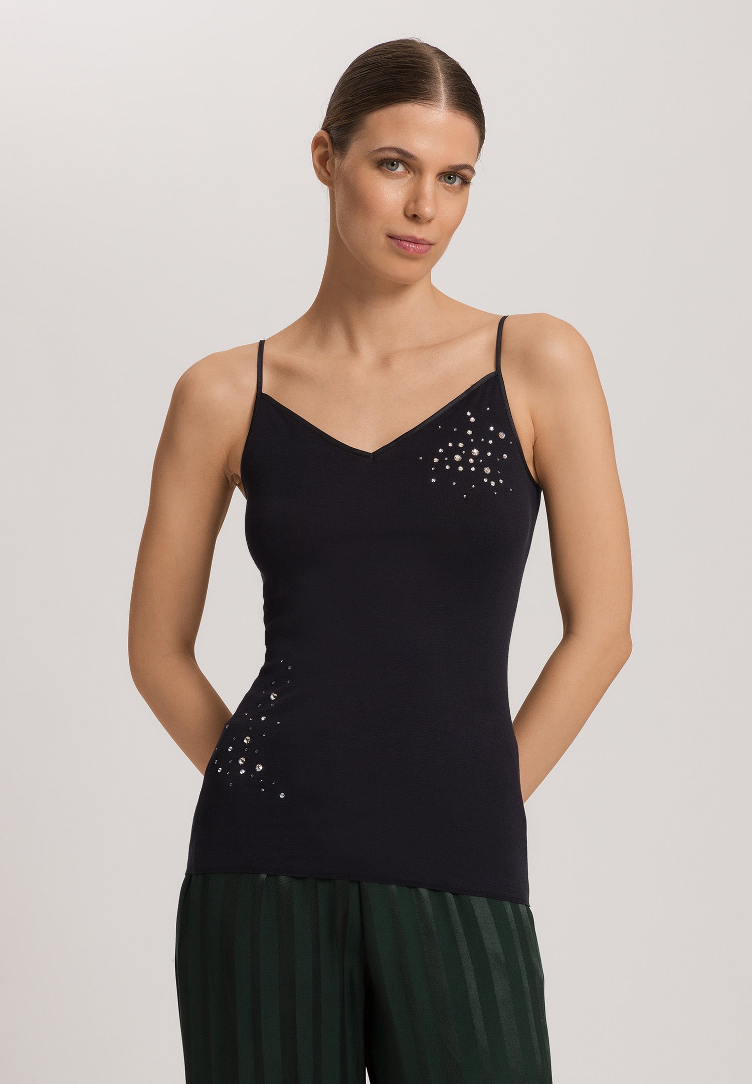 Cotton Seamless Swarovski Crystal Cotton Camisole | Black 71618-019