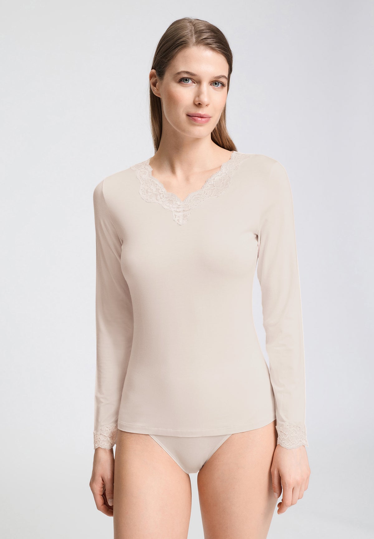 Dana Tencel™ V-Neck Top With Lace Trim | Moonlight 71841-1233