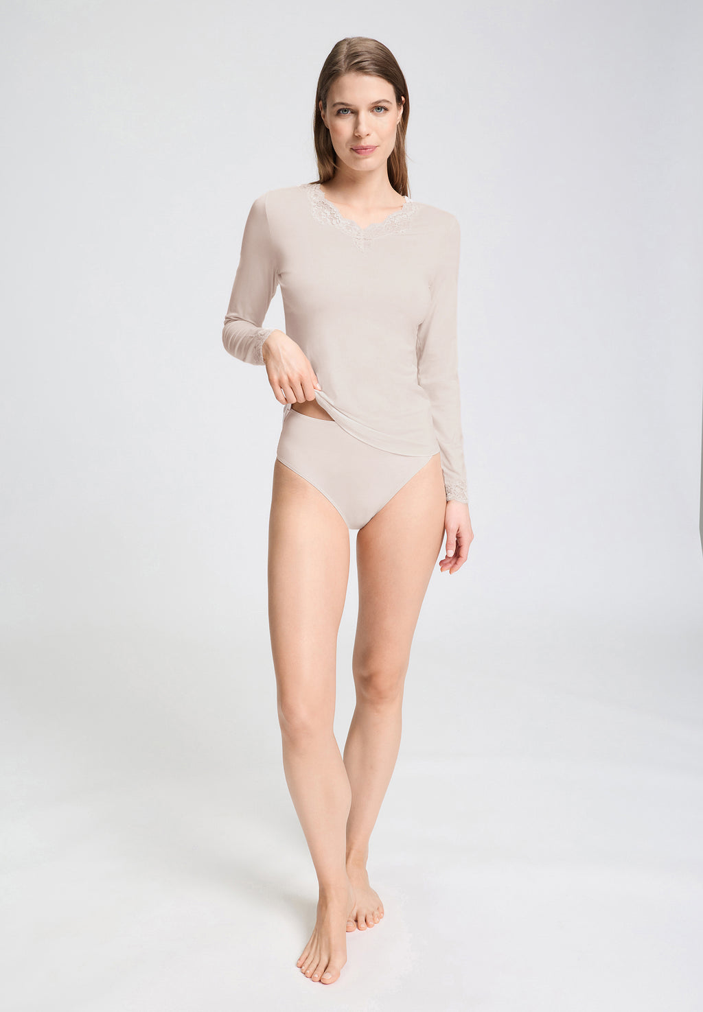 Dana Tencel™ V-Neck Top With Lace Trim | Moonlight 71841-1233