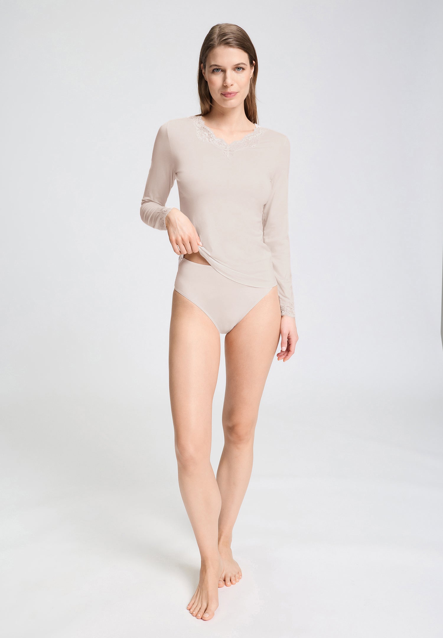 Dana Tencel™ V-Neck Top With Lace Trim | Moonlight 71841-1233