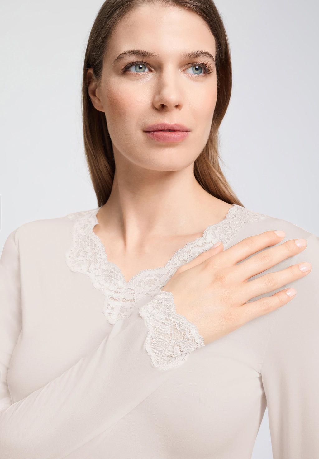 Dana Tencel™ V-Neck Top With Lace Trim | Moonlight 71841-1233