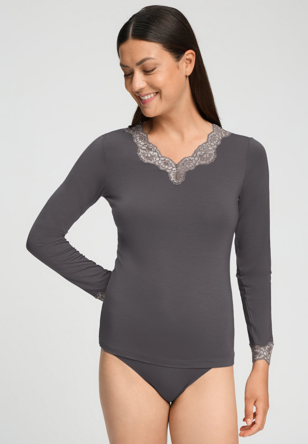 Dana Tencel™ V-Neck Top With Lace Trim | Boulevard 71841-2687