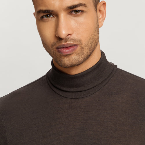 Woolen Silk M Thermal Turtleneck | Earthy Ink 73403-2147