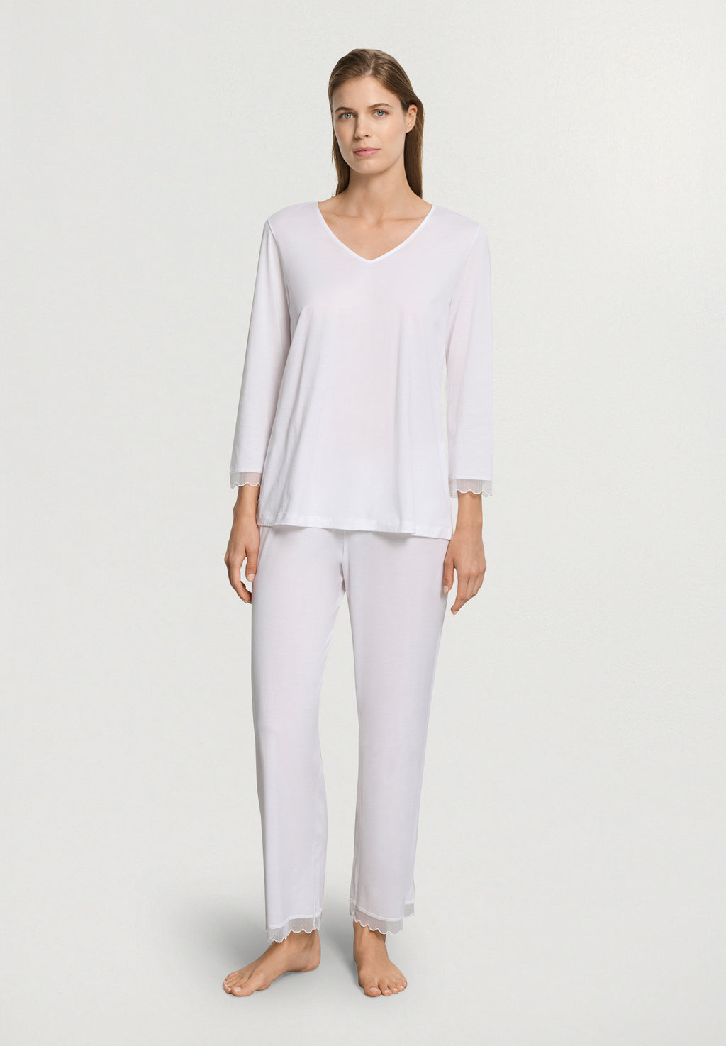 Inaya L/Slv Pyjama Crop Pants | White 74739-101